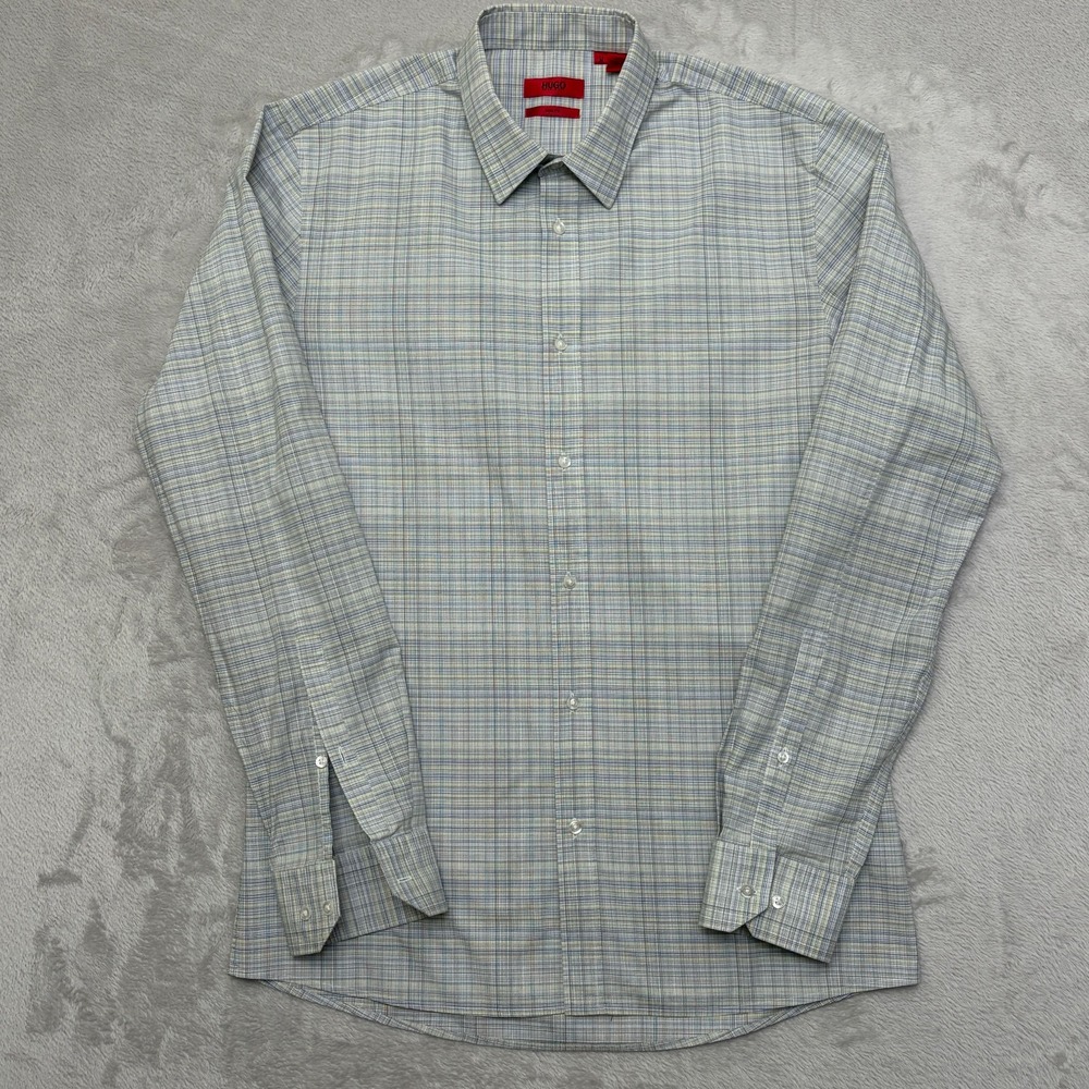 Hugo Boss Elisha Point Collar Slim Fit Poplin Button Up Shirt M micro pattern